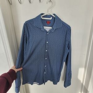 Men's Blue Flowered Patterned Button-Up Shirt